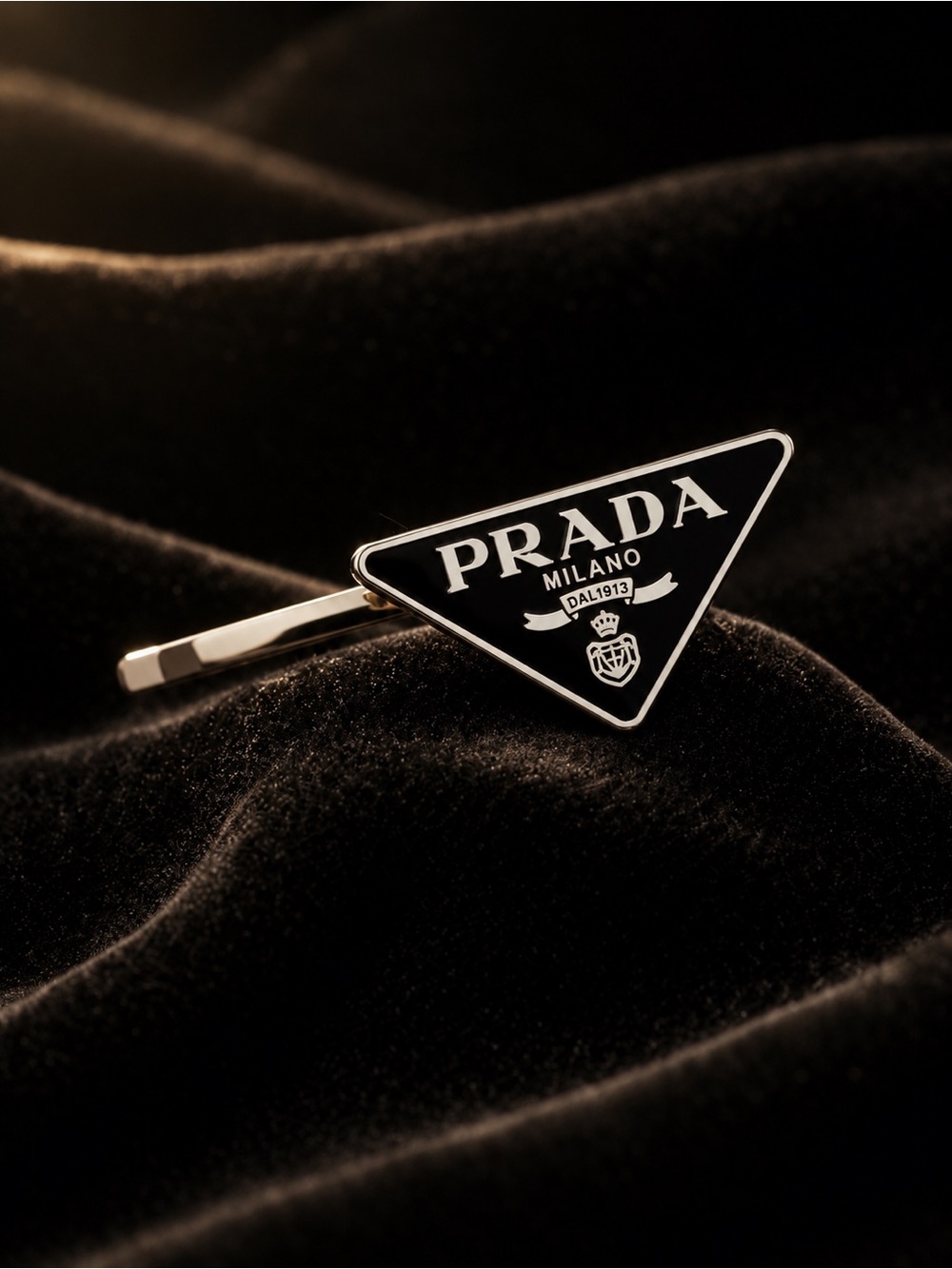 Prada Silver and Black Triangle Logo Hair Clip